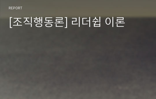 [조직행동론] 리더쉽 이론