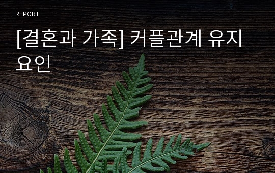 [결혼과 가족] 커플관계 유지요인