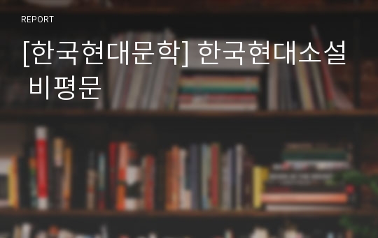 [한국현대문학] 한국현대소설 비평문