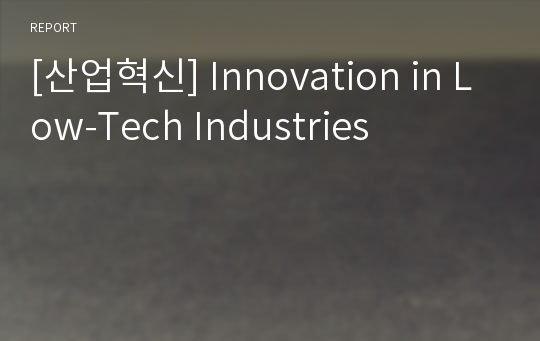 [산업혁신] Innovation in Low-Tech Industries