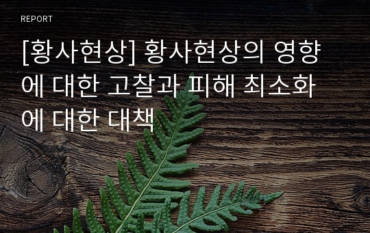 [황사현상] 황사현상의 영향에 대한 고찰과 피해 최소화에 대한 대책