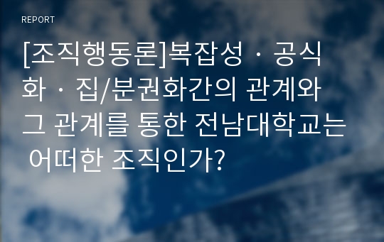 [조직행동론]복잡성 · 공식화 · 집/분권화간의 관계와 그 관계를 통한 전남대학교는 어떠한 조직인가?