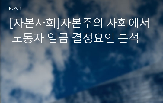 [자본사회]자본주의 사회에서 노동자 임금 결정요인 분석