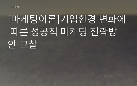 [마케팅이론]기업환경 변화에 따른 성공적 마케팅 전략방안 고찰