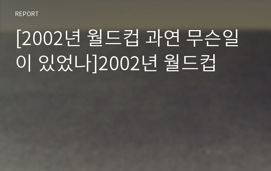 [2002년 월드컵 과연 무슨일이 있었나]2002년 월드컵