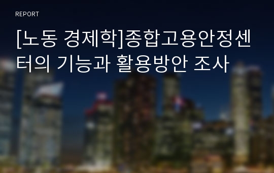 [노동 경제학]종합고용안정센터의 기능과 활용방안 조사