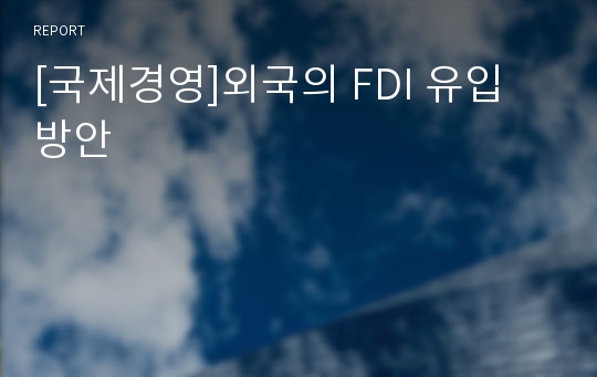 [국제경영]외국의 FDI 유입 방안