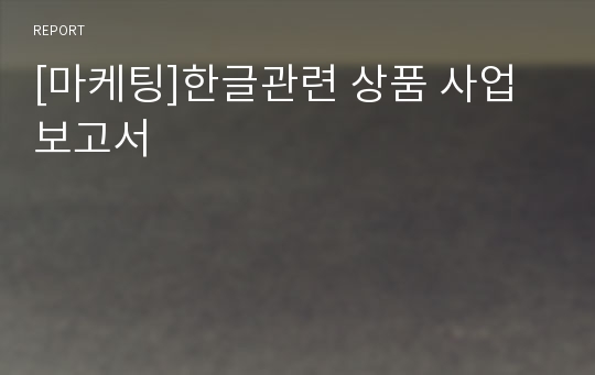 [마케팅]한글관련 상품 사업 보고서