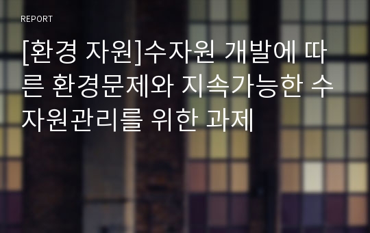 [환경 자원]수자원 개발에 따른 환경문제와 지속가능한 수자원관리를 위한 과제