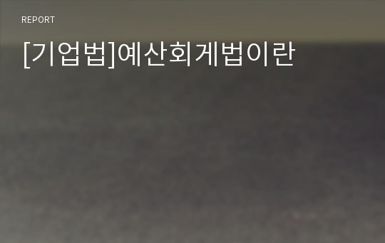 [기업법]예산회게법이란