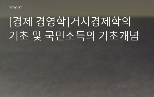 [경제 경영학]거시경제학의 기초 및 국민소득의 기초개념