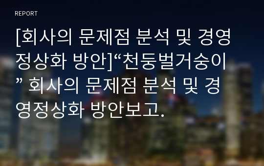 [회사의 문제점 분석 및 경영정상화 방안]“천둥벌거숭이” 회사의 문제점 분석 및 경영정상화 방안보고.