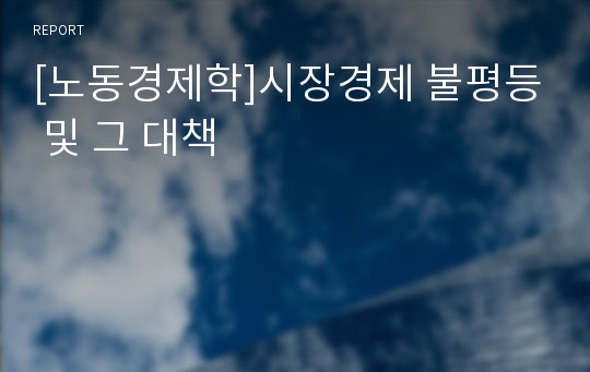 [노동경제학]시장경제 불평등 및 그 대책