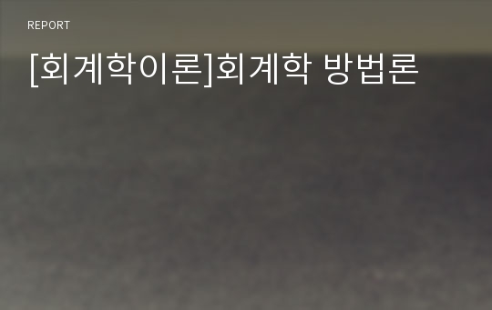 [회계학이론]회계학 방법론