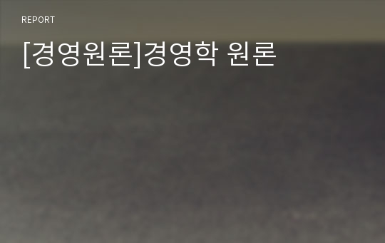 [경영원론]경영학 원론