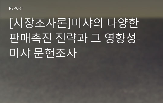 [시장조사론]미샤의 다양한 판매촉진 전략과 그 영향성-미샤 문헌조사