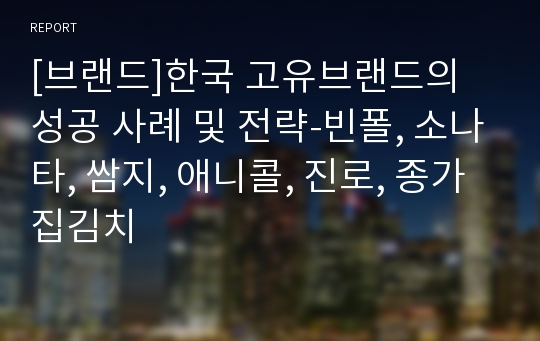 [브랜드]한국 고유브랜드의 성공 사례 및 전략-빈폴, 소나타, 쌈지, 애니콜, 진로, 종가집김치