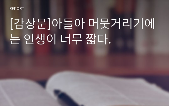 [감상문]아들아 머뭇거리기에는 인생이 너무 짧다.