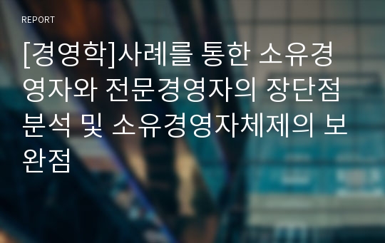 [경영학]사례를 통한 소유경영자와 전문경영자의 장단점 분석 및 소유경영자체제의 보완점