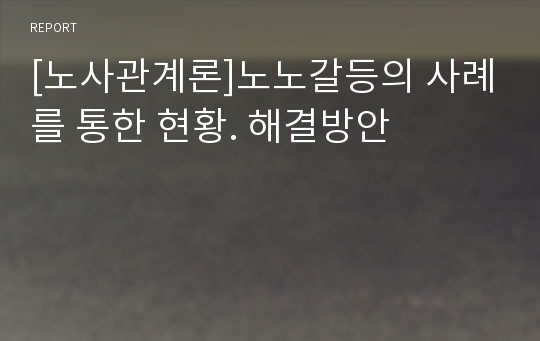 [노사관계론]노노갈등의 사례를 통한 현황. 해결방안