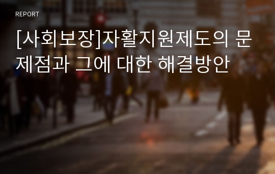 [사회보장]자활지원제도의 문제점과 그에 대한 해결방안