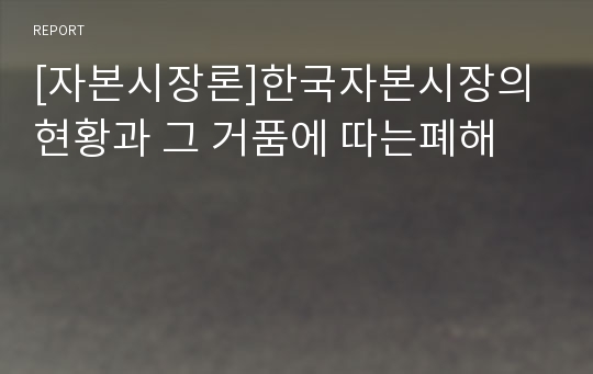 [자본시장론]한국자본시장의 현황과 그 거품에 따는폐해