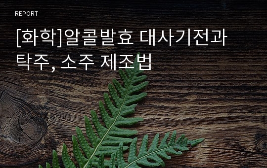 [화학]알콜발효 대사기전과 탁주, 소주 제조법