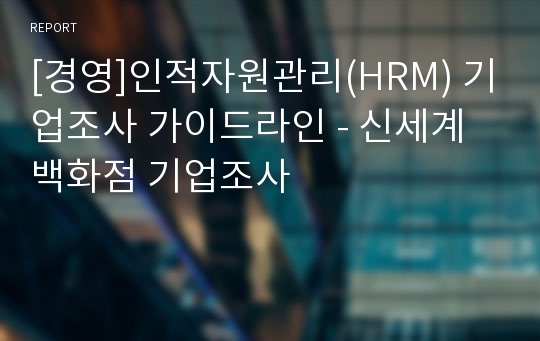 [경영]인적자원관리(HRM) 기업조사 가이드라인 - 신세계 백화점 기업조사