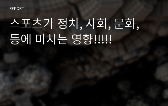 스포츠가 정치, 사회, 문화, 등에 미치는 영향!!!!!