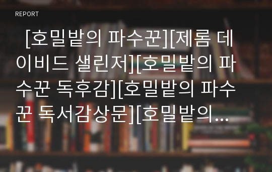   [호밀밭의 파수꾼][제롬 데이비드 샐린저][호밀밭의 파수꾼 독후감][호밀밭의 파수꾼 독서감상문][호밀밭의 파수꾼 서평]제롬 데이비드 샐린저의 호밀밭의 파수꾼을 읽고, 호밀밭의 파수꾼 독후감,독서감상문,서평