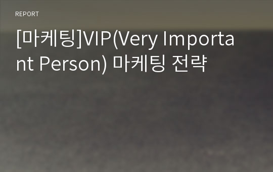 [마케팅]VIP(Very Important Person) 마케팅 전략