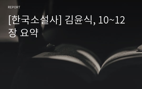 [한국소설사] 김윤식, 10~12장 요약