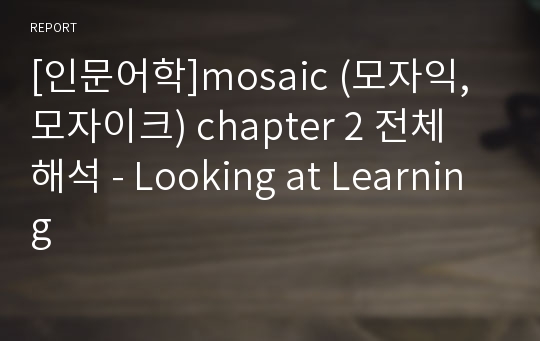 [인문어학]mosaic (모자익,모자이크) chapter 2 전체 해석 - Looking at Learning