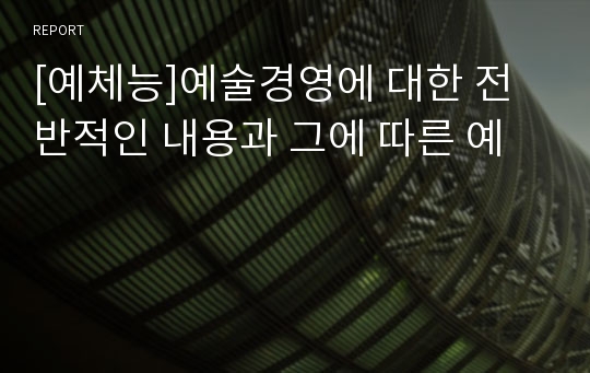 [예체능]예술경영에 대한 전반적인 내용과 그에 따른 예