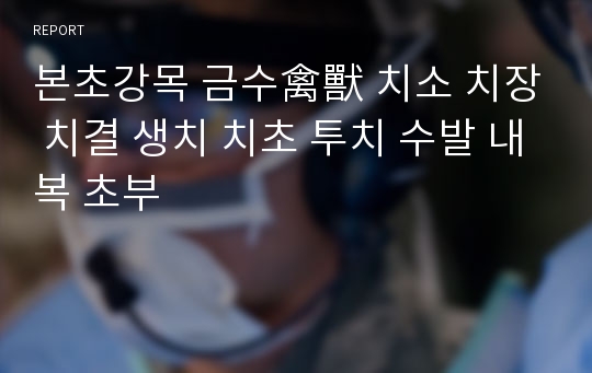 본초강목 금수禽獸 치소 치장 치결 생치 치초 투치 수발 내복 초부