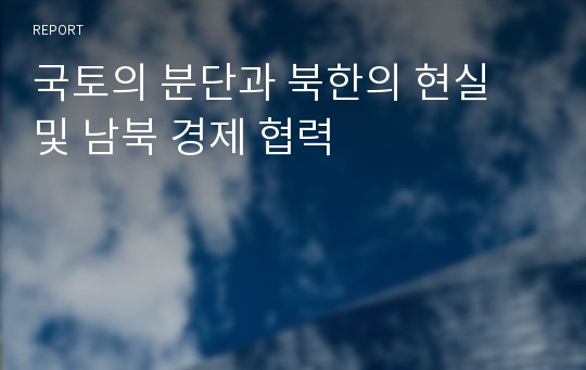 국토의 분단과 북한의 현실 및 남북 경제 협력