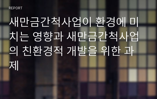 새만금간척사업이 환경에 미치는 영향과 새만금간척사업의 친환경적 개발을 위한 과제