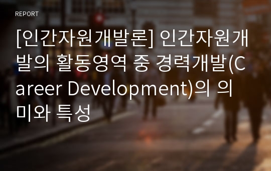 [인간자원개발론] 인간자원개발의 활동영역 중 경력개발(Career Development)의 의미와 특성