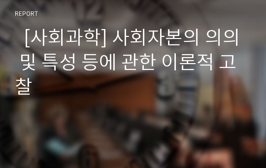   [사회과학] 사회자본의 의의 및 특성 등에 관한 이론적 고찰