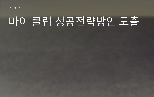 마이 클럽 성공전략방안 도출