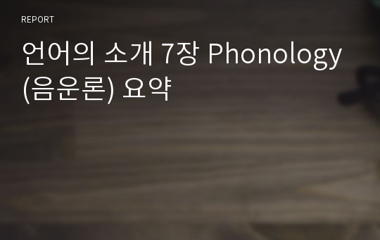 언어의 소개 7장 Phonology(음운론) 요약