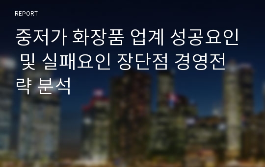 중저가 화장품 업계 성공요인 및 실패요인 장단점 경영전략 분석