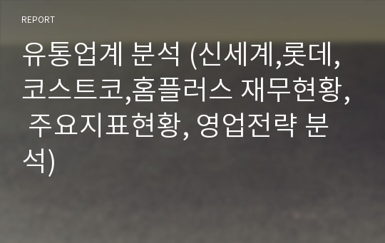 유통업계 분석 (신세계,롯데,코스트코,홈플러스 재무현황, 주요지표현황, 영업전략 분석)