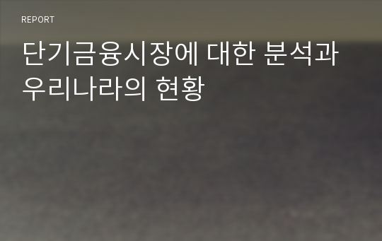 단기금융시장에 대한 분석과 우리나라의 현황