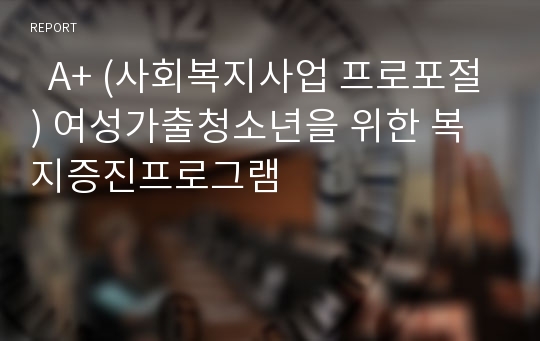   A+ (사회복지사업 프로포절) 여성가출청소년을 위한 복지증진프로그램