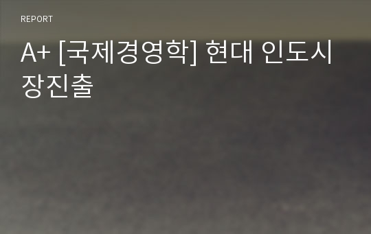 A+ [국제경영학] 현대 인도시장진출