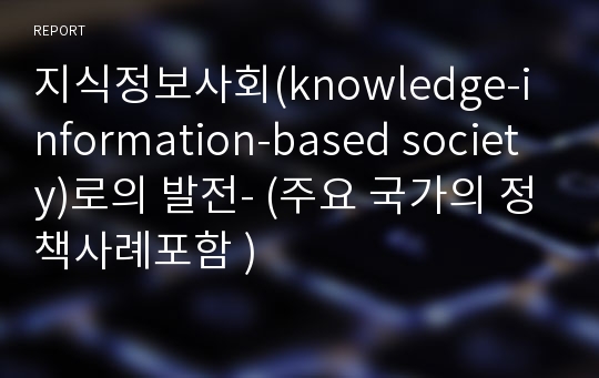 지식정보사회(knowledge-information-based society)로의 발전- (주요 국가의 정책사례포함 )