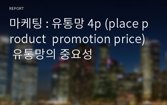 마케팅 : 유통망 4p (place product  promotion price) 유통망의 중요성