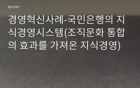 경영혁신사례-국민은행의 지식경영시스템(조직문화 통합의 효과를 가져온 지식경영)