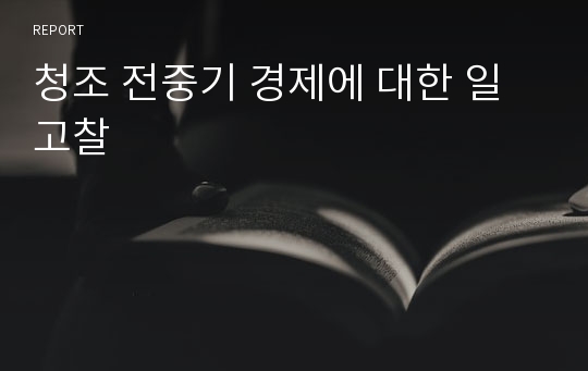 청조 전중기 경제에 대한 일고찰